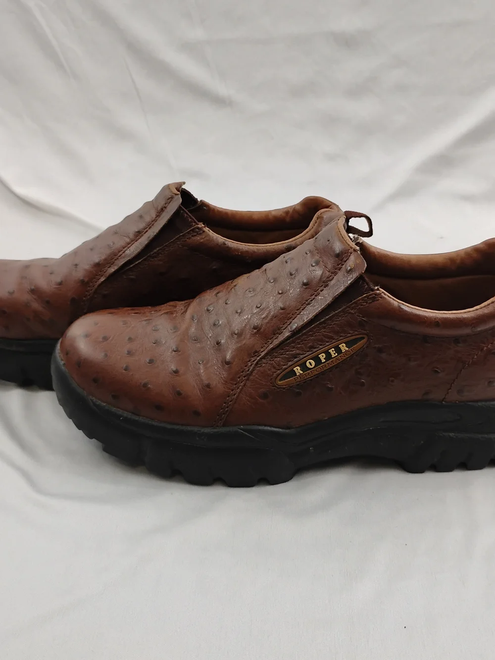 Roper Men's Brown Leather Slip-On Shoes Size 8